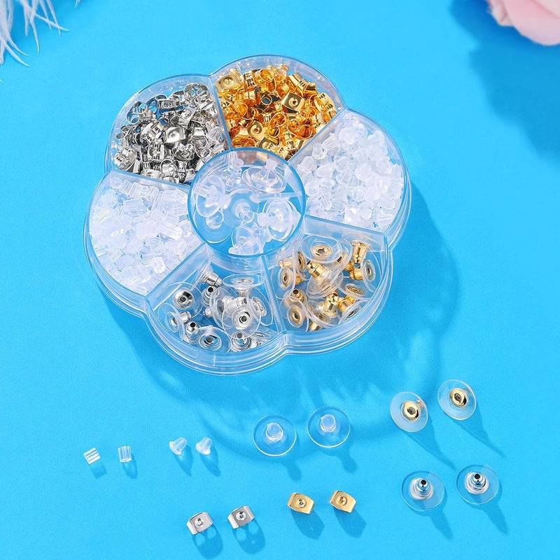Formulen 7 Styles 500PCS Earring Backs for Studs, Clear Plastic Hypoallergenic Metal Rubber Silicone Earring Backs Bullet Clutch Stoppers Replacement Kits for Fish Hook Earring Studs Hoops - Image 3